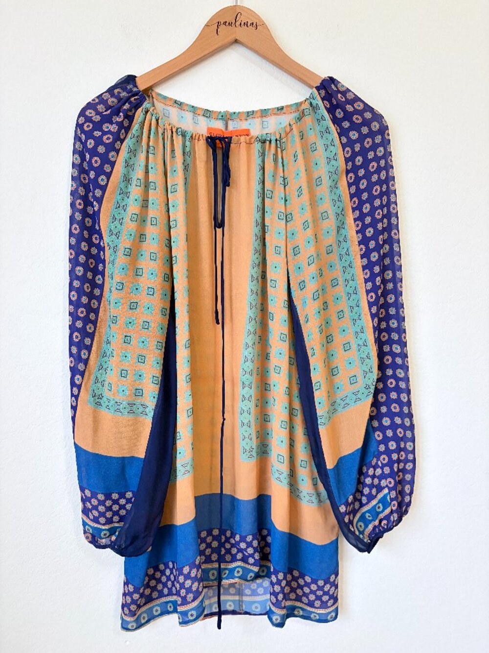 Clover Canyon Top Womens Large Scarf Print Boho Silk Peasant Blouse As Is L